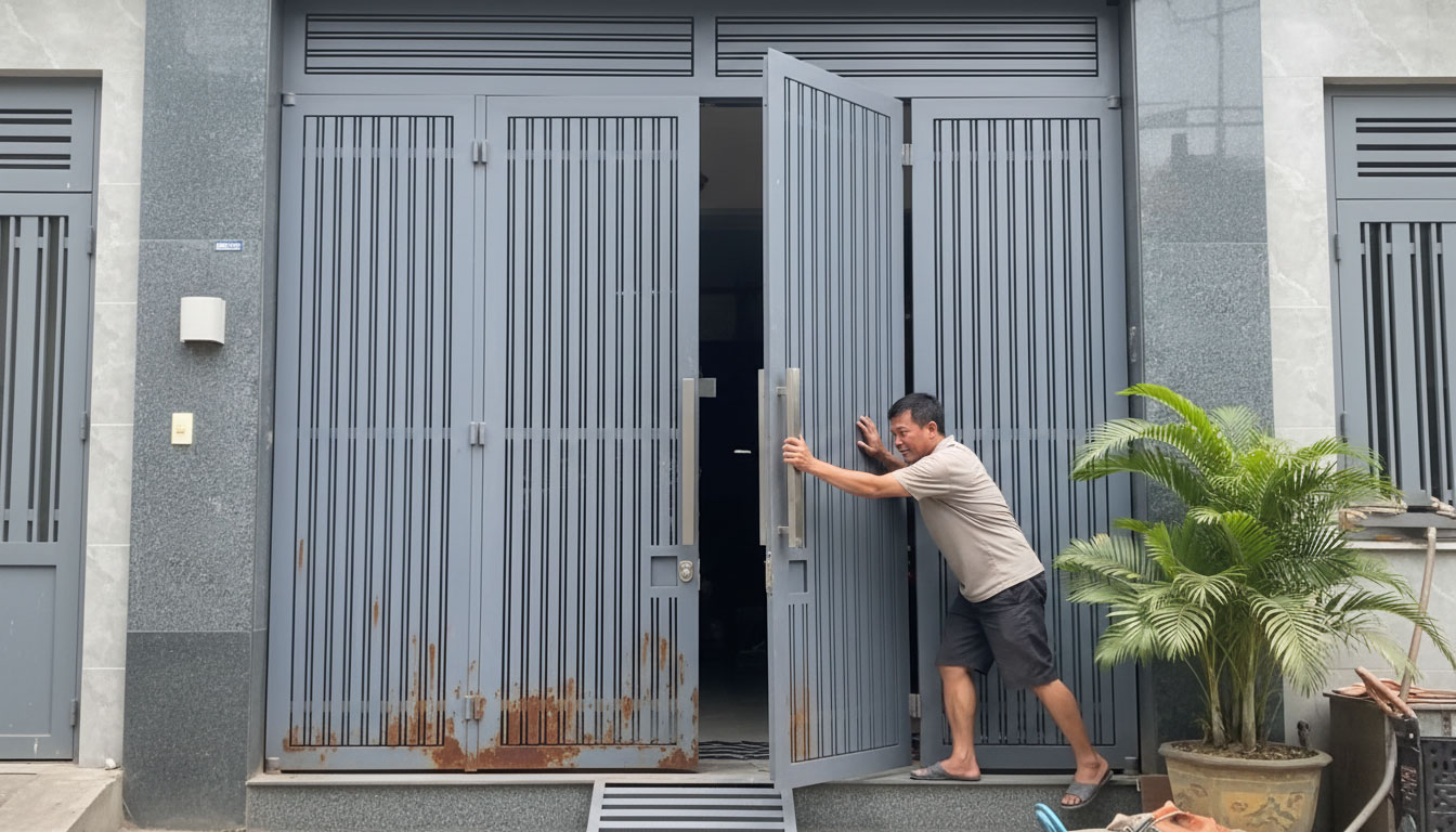 cửa sắt bị kẹt